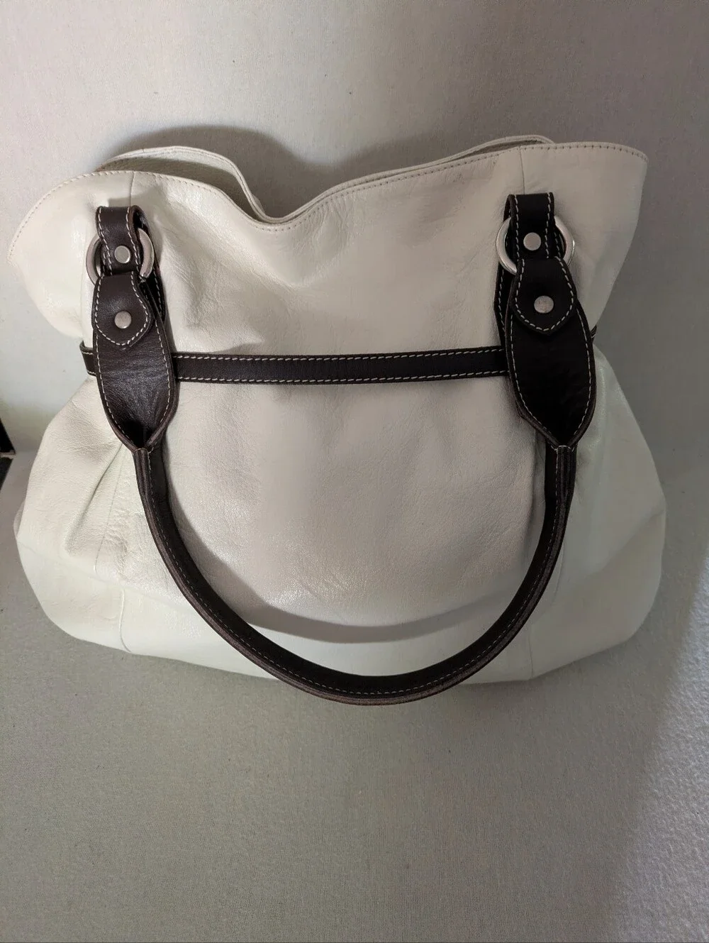 Cavalcanti Cream And Brown Slouchy Tote Hobo 2005-2009 Italian Leather
